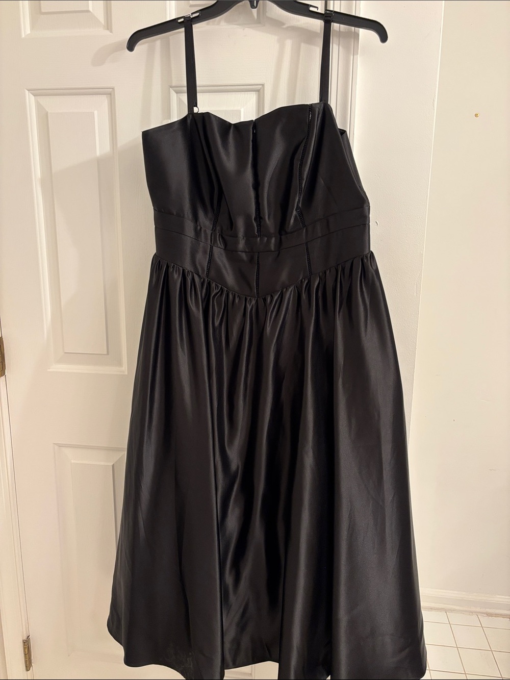 B Darlin Black Spaghetti Strap Satin Prom Dress